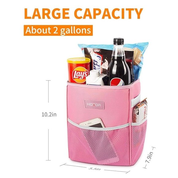 Pink Car Trash Can with Lid and Storage Pockets - Picture 3 of 6
